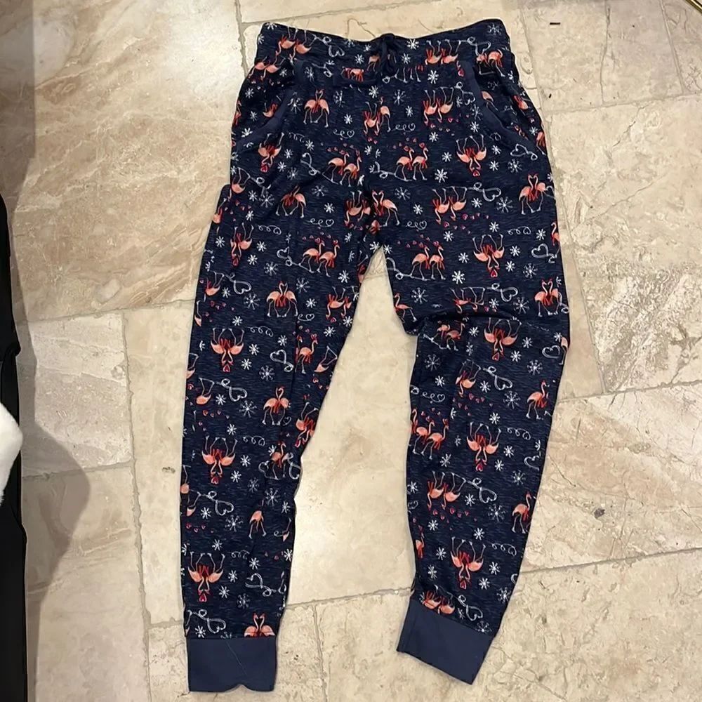 Jaclyn intimates navy blue flamingo ice-skating pajamas size small EUC